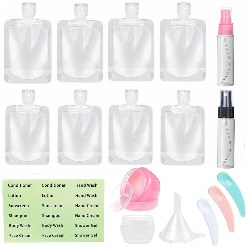 SEQUHITKU 17 Pack Travel Pouches for Toiletries,TSA Approved,Travel Size Portable Containers,Stand Up Pouch,Refillable Travel Accessories for Shampoo Conditioner Lotion Soap Liquids (C-17pcs) - Image 1